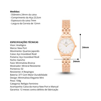 Relógio Feminino Rosê Elegante Delicado Pequeno New Port
