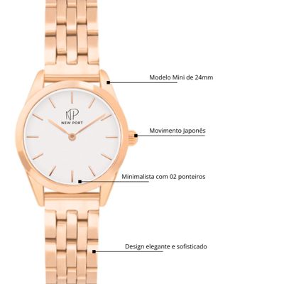 Relógio Feminino Rosê Elegante Delicado Pequeno New Port