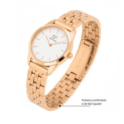 Relógio Feminino Rosê Elegante Delicado Pequeno New Port