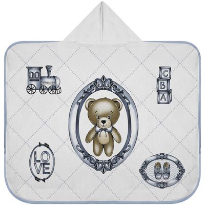 Toalha Baby C/ Capuz Tecebem Estampada Kinder Guilherme Azul