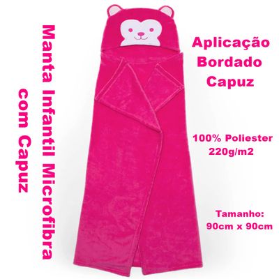 Manta com Capuz Buettner Microfibra Infantil Sheep 90cmx90cm Rosa Escuro