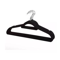 Kit com 100 Cabide Slim Veludo Flocado Preto Gancho de Metal