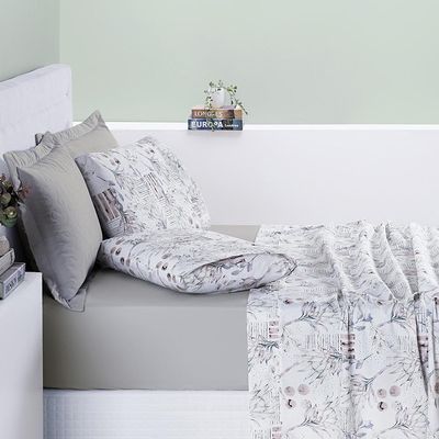Jogo de Cama Lençol Maggy Casal 4 Peças Percale 200 Fios Estampado - Portea Floral Cinza