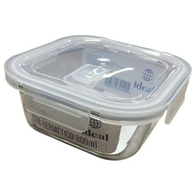 Pote Hermético De Vidro Quadrado 800 Ml Vasilha Com Tampa Mantimentos Marmitex Microondas Freezer