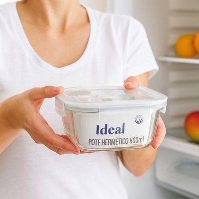 Pote Hermético De Vidro Quadrado 800 Ml Vasilha Com Tampa Mantimentos Marmitex Microondas Freezer