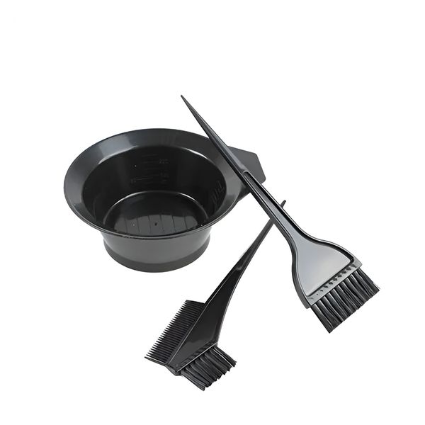 Kit de Coloração Profissional 3 Peças – Pote, Pincel e Pente Aplicador Preto Cabelo Coloração Salão de Beleza