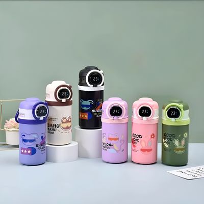 Garrafa Squeeze Copo Térmico Infantil Tela Digital Termômetro Cor:Lilás