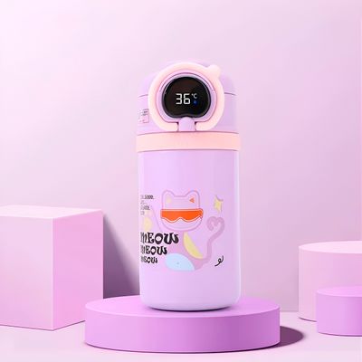 Garrafa Squeeze Copo Térmico Infantil Tela Digital Termômetro Cor:Lilás
