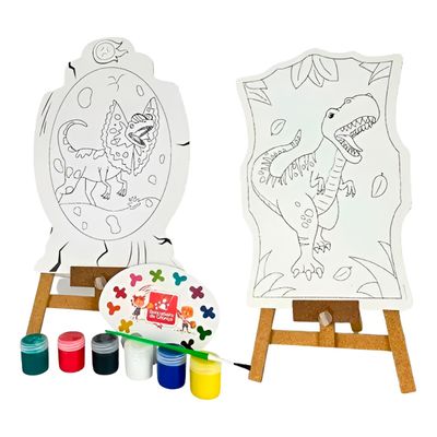 Brinquedo Kit de Pintura Infantil Cavalete Avental Tema:Dinossauro - Criatividade e Diversão Garantida