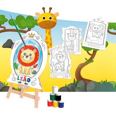 Brinquedo Kit de Pintura Infantil Cavalete Avental Tema:Dinossauro - Criatividade e Diversão Garantida