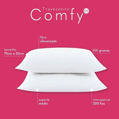 Kit 02 Travesseiros Comfy Suporte Médio - Branco