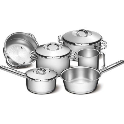 Jogo de Panelas Tramontina Solar em Aço Inox com Fundo Triplo e Tampas de Inox  6 Peças