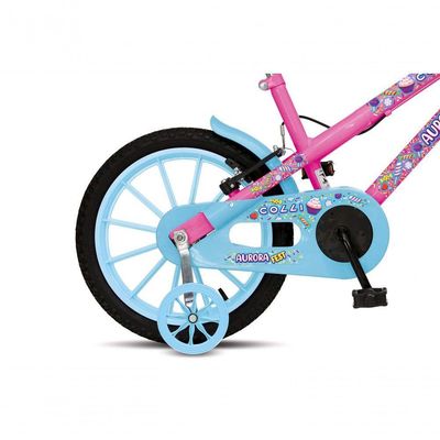 Bicicleta Aurora Fest, Aro 16, Com Freios V-brake, Com Rodas De Apoio, Capa Corrente E Cestinha Rosa-azul Neon