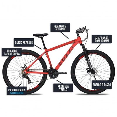 Bicicleta Colli Toronto Aluminio Aro 29 Disco-shimano 21v Vermelho