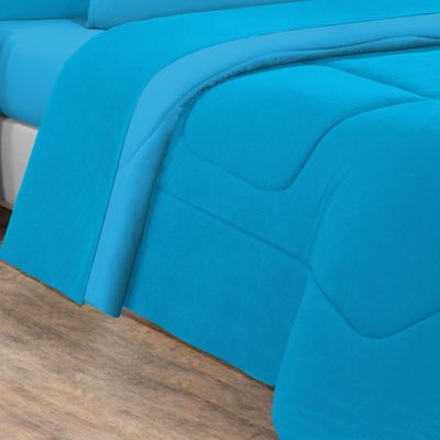 Edredom Malha 100% Algodão Gran Moratta 1 Peça Solteiro - Azul Turquesa/Azul Turquesa