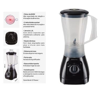Liquidificador Agrato 850w 2vel Jarra Leitoso 1,5l Preto 220v LQLF02