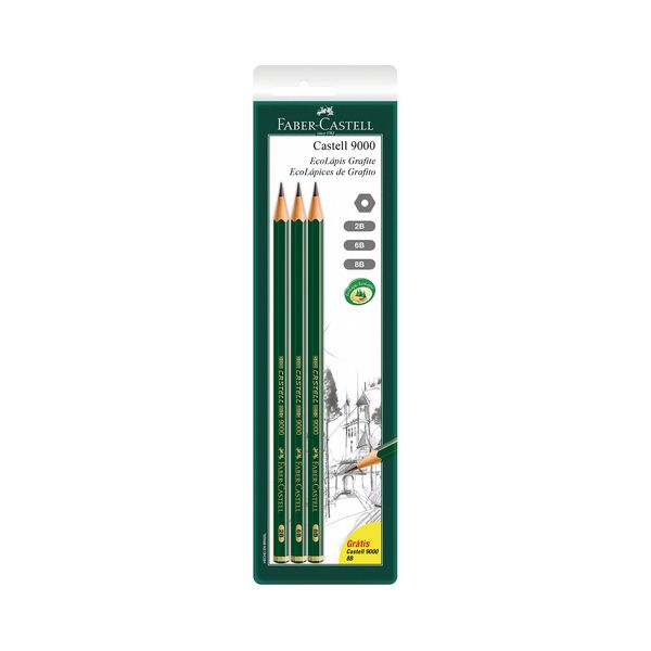 Lápis Grafite Faber-Castell Nº2B/6B/8B com 3 Unidades Lápis Grafite Faber-Castell Nº2B/6B/8B com 3 Unidades