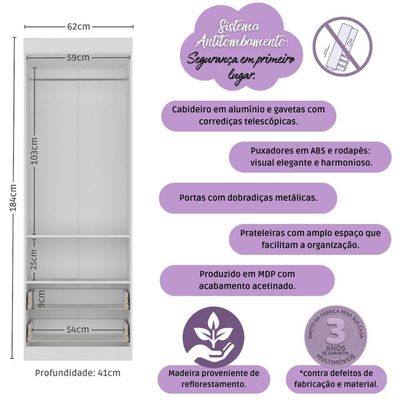 Guarda-roupa Infantil 62cm 2 Portas E 2 Gavetas Encanto Multimóveis Mp4446 Branco/off White Branco/off White