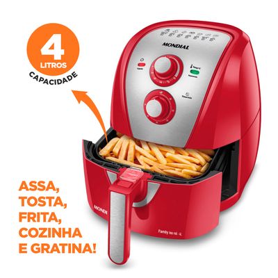 Fritadeira Elétrica Air Fryer Mondial AFN-40-RI 4L Inox/Vermelha - 220V