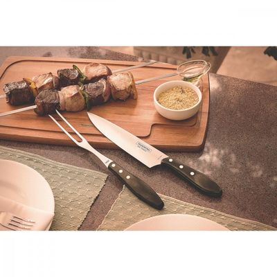 Jogo Trinchante para Churrasco Tramontina em Aço Inox com Cabo Castanho Polywood 2 Peças