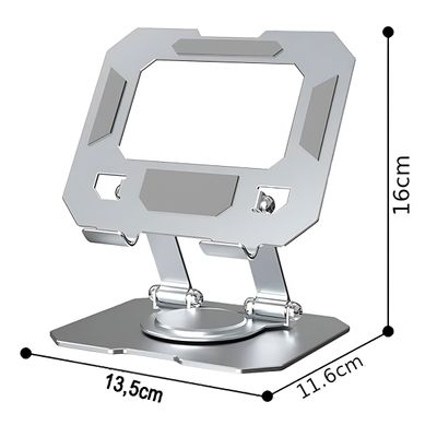 Suporte de Mesa Tablet Alumínio Dobrável Giratório - Rotação 360° e Inclinação 180°