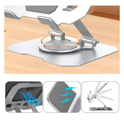 Suporte de Mesa Tablet Alumínio Dobrável Giratório - Rotação 360° e Inclinação 180°