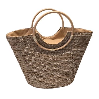 Bolsa Grande Cesta Alça Madeira (Palha)
