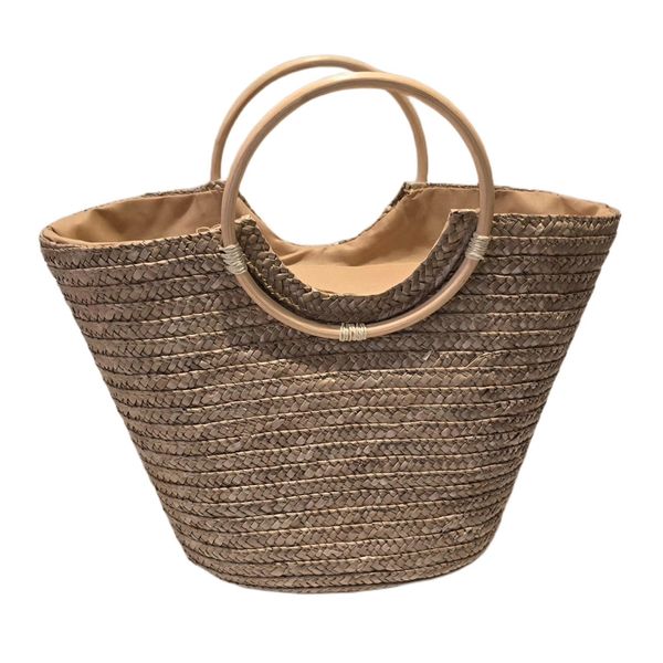 Bolsa Grande Cesta Alça Madeira (Palha)