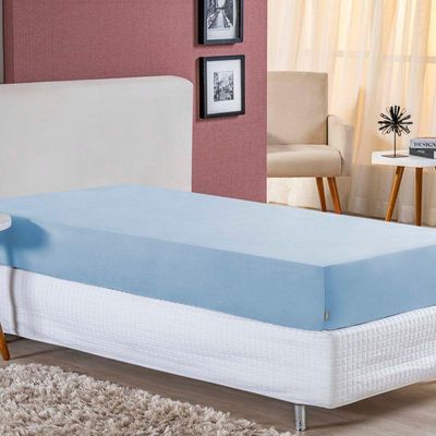 Lençol Com Elástico Solteirão Nobre 1 Peça 30cm De Altura Malha 100% Algodão - Azul-bebê