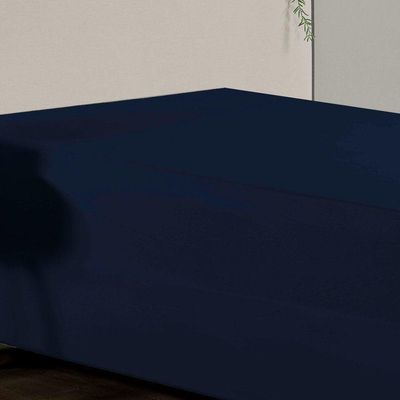Jogo De Cama Solteiro Nobre 2 Peças Luva De Box 55cm De Altura Malha 100% Algodão - Azul-marinho