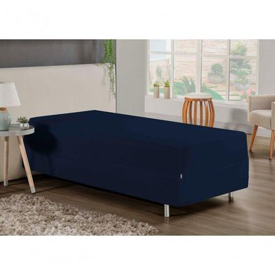 Jogo De Cama Solteiro Nobre 2 Peças Luva De Box 55cm De Altura Malha 100% Algodão - Azul-marinho