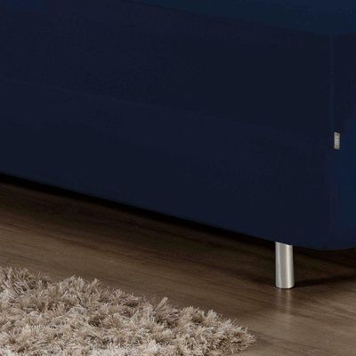 Jogo De Cama Solteiro Nobre 2 Peças Luva De Box 55cm De Altura Malha 100% Algodão - Azul-marinho
