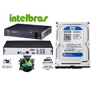 Dvr gravador INTELBRAS 4 canais Full hd + hd 500GB