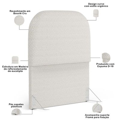 Cabeceira Cama Box 100cm Orgânica Lanna W01 Bouclê Cru - Lyam Decor