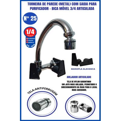 Torneira De Parede Metal Com Saída Para Purificador - Bica Removível 3/4 Articulada