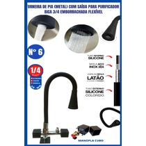 Torneira Pia Metal Com Saída Para Purificador Bica 3/4 Emborrachada Flexível