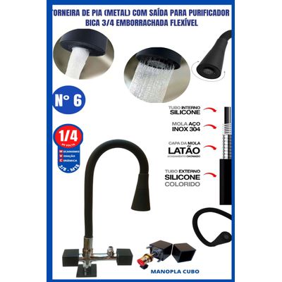 Torneira Pia Metal Com Saída Para Purificador Bica 3/4 Emborrachada Flexível
