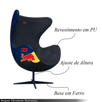 Poltrona Decorativa Egg Chair RB Nº33 c/Regulagem de Altura Azul/Preto G53 - Gran Belo