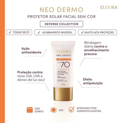 Protetor Solar Facial Incolor Neo Dermo Defense Collection Fps 70 40g