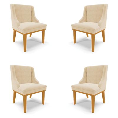 Kit 4 Cadeiras Decorativas Sala de Jantar Base Fixa de Madeira Firenze Suede Bege/Castanho G19 - Gran Belo