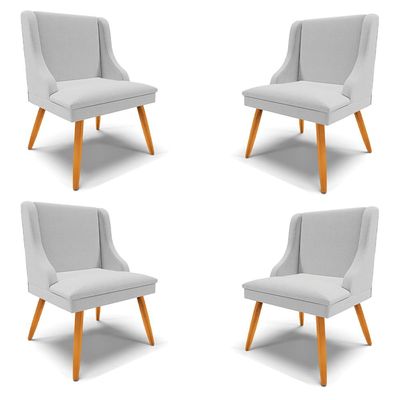 Kit 4 Cadeiras Decorativas Sala de Jantar Pés Palito de Madeira Firenze Linho Cinza/Natural G19 - Gran Belo