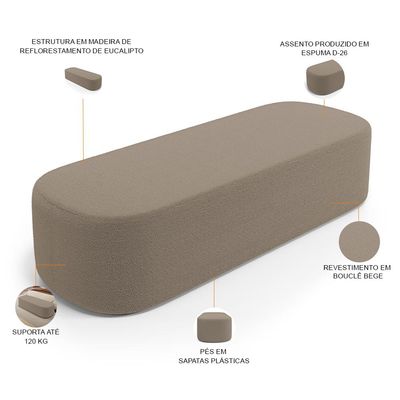 Kit 02 Puffs Decorativos Orgânicos Para Living Quarto 160cm Doha W01 Bouclê Bege - Lyam Decor
