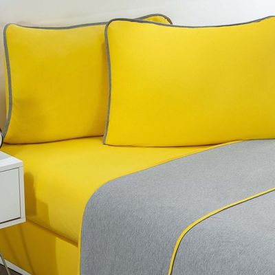 Jogo De Cama Malha Lençol 100% Algodão Urbano 3 Peças Solteiro - Amarelo/Mescla