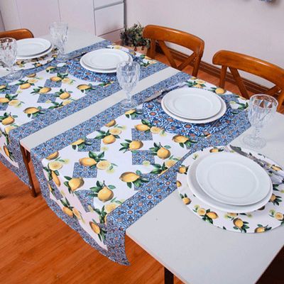 Caminho de Mesa Tropical Estampado 2 Peças 1,25m x 43cm Microfibra - Limão