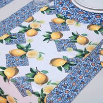 Caminho de Mesa Tropical Estampado 2 Peças 1,25m x 43cm Microfibra - Limão