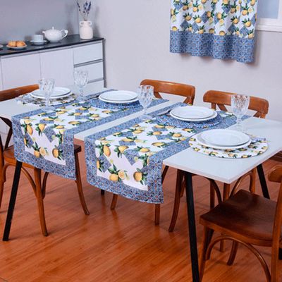 Caminho de Mesa Tropical Estampado 2 Peças 1,25m x 43cm Microfibra - Limão