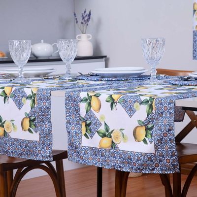 Caminho de Mesa Tropical Estampado 2 Peças 1,25m x 43cm Microfibra - Limão