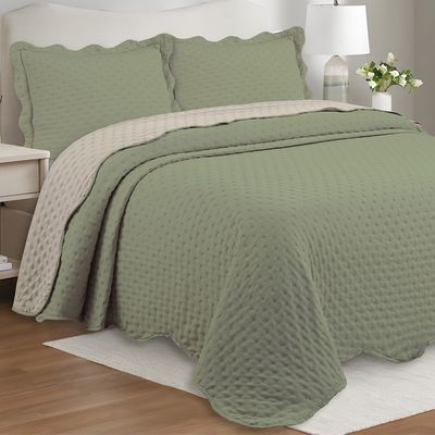 Cobre Leito Colcha By-Collor Solteiro 2 Peças Verde-Cinza - 100% Poliéster