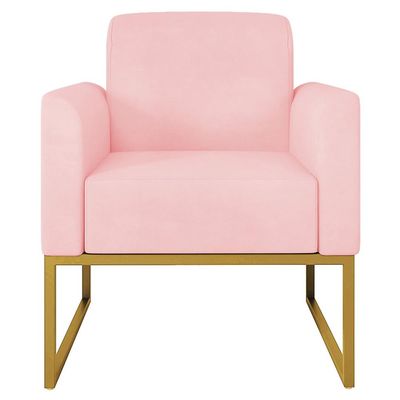 Kit 2 Poltronas Decorativas Isabella Base Industrial Suede Rosa Bebê/Dourado