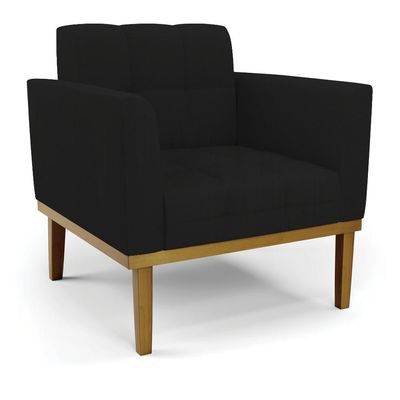 Conjunto 2 Poltronas e 1 Namoradeira Decorativa Karen Pés Fixo em Madeira Castanho Linho Preto G19 - Gran Belo